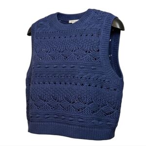 Madewell Knit Cropped Sweater Textured Short Vest Deep Navy NWT Women’s Medium